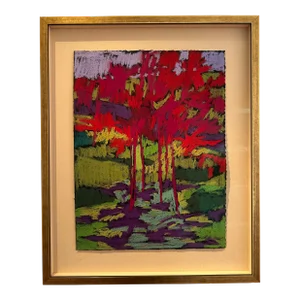 "Five at Noon" Contemporary Fauvist Landscape Pastel Drawing on Paper