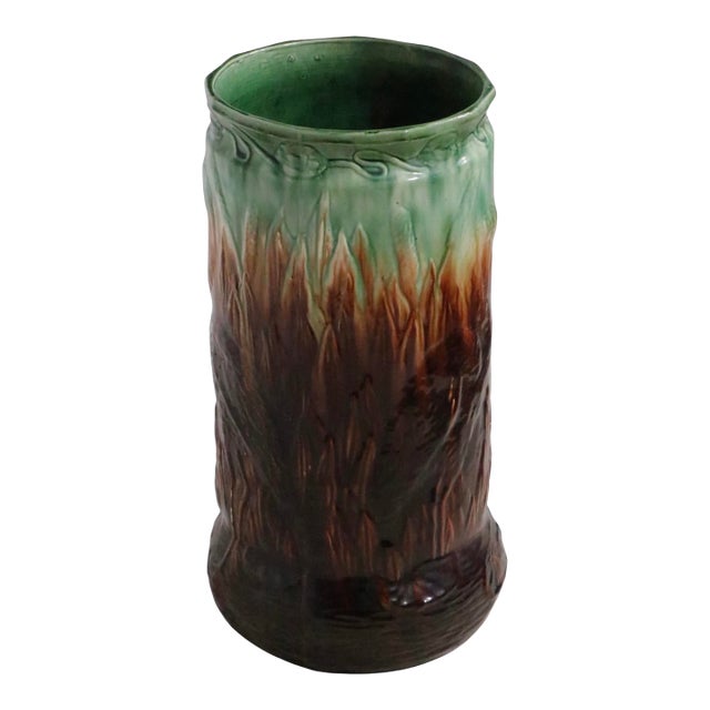 Antique Majolica Umbrella Cane Stand Possibly Weller or Roseville For Sale