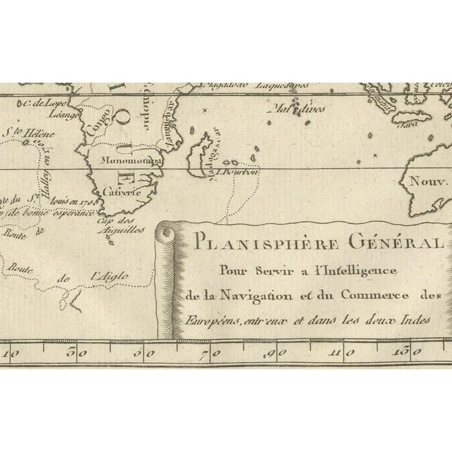 Black General World Planisphere for Navigation and Trade by Bonne, 1780 For Sale - Image 8 of 10