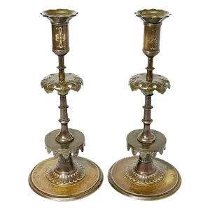 19th Century Gothic Style Bronze Candleholders, Set of 2