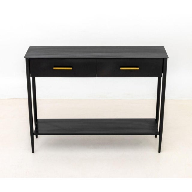 Contemporary West Elm Patinated Black Steel Console Table For Sale - Image 3 of 7