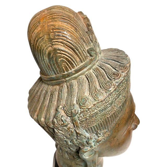 Metal Thai Bronze Buddha Head Statue Vintage Ayutthaya Style Bust Sculpture Decor For Sale - Image 7 of 18