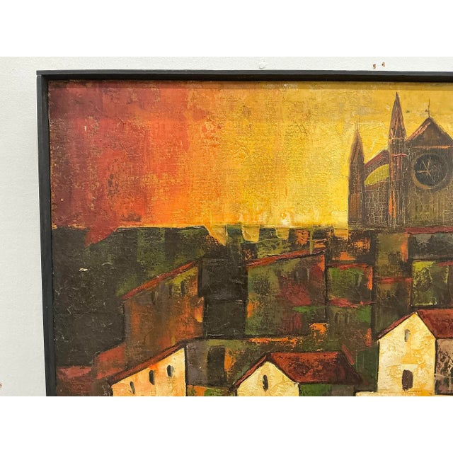 Mid Century Spanish Palma De Mallorca Oil Cityscape Painting For Sale - Image 4 of 11