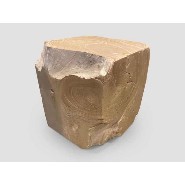 Andrianna Shamaris Minimalist Bleached Teak Wood Side Table For Sale - Image 16 of 18