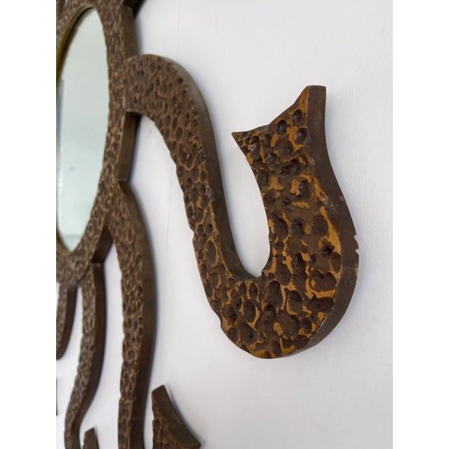 1970s Hammered Brass Mirror Octopus by Luciano Frigerio, Italy For Sale - Image 6 of 11