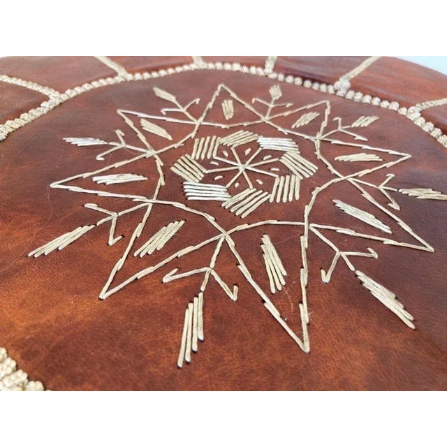 Moroccan Handcrafted Leather Brown Ottoman For Sale - Image 12 of 12