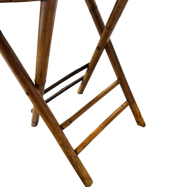 Late 20th Century Vintage Tortoise Bamboo and Woven Rattan Folding Bistro Table For Sale - Image 5 of 7