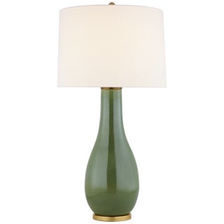 Chapman & Myers by Visual Comfort Signature Orson Balustrade Form Table in Shellish Kiwi with Linen Shade For Sale