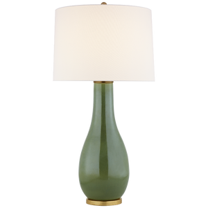 Chapman & Myers by Visual Comfort Signature Orson Balustrade Form Table in Shellish Kiwi with Linen Shade