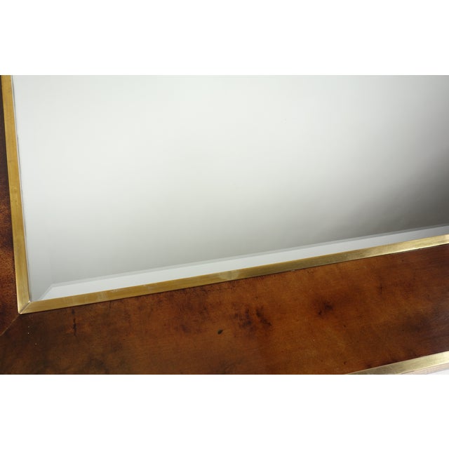 1950s Mid-Century Modernist Brown Parchment and Brass Mirror by Aldo Tura, Italy, 1950 For Sale - Image 5 of 12