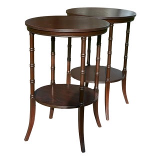 1970s Pair Tiered Faux Bamboo Side Tables For Sale