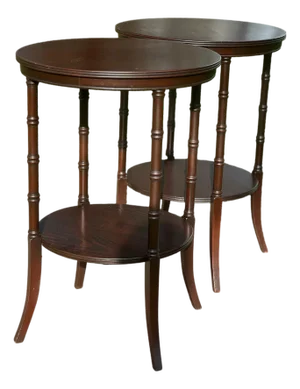 1970s Pair Tiered Faux Bamboo Side Tables