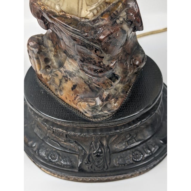 Metal Early 20th Century Chinese Carved Soapstone Guanyin Table Lamp For Sale - Image 7 of 18