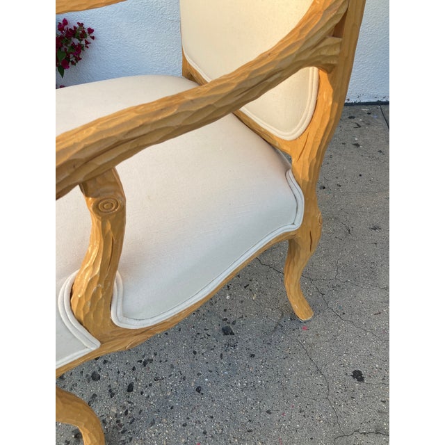 Wood Faux Bois French Style Large Fauteuil Chair For Sale - Image 7 of 11