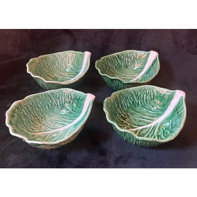 Secla Vintage Secla Portugal Majolica Green Cabbage Leaf Cereal/Soup Bowls-Set of 4 For Sale - Image 4 of 5