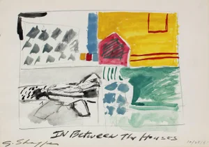 Gary Lee Shaffer "In Between the Houses" Abstract Charcoal & Gouache Drawing, 1981