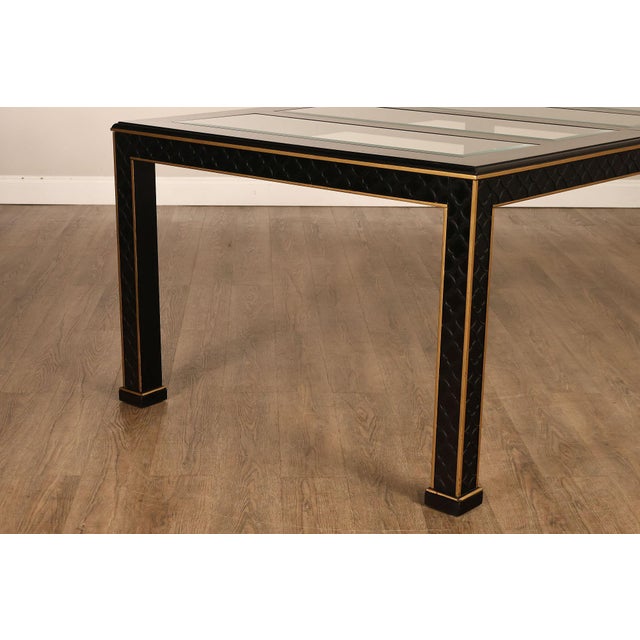 Wood Chinese Chippendale Black Lacquered Dining Table With Two Leaves, Inset Glass For Sale - Image 7 of 18