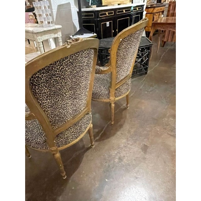 Wood Pair of French Louis XVI Giltwood Armchairs With Leopard Upholstery For Sale - Image 7 of 8