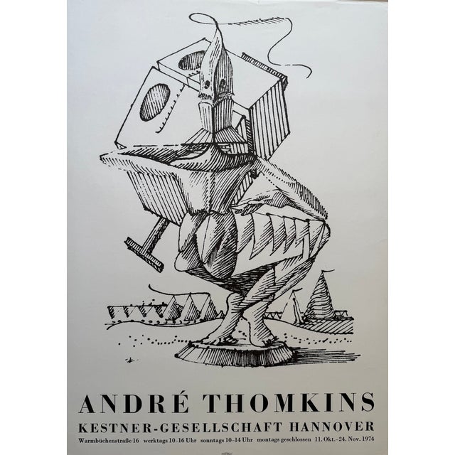 Vintage exhibition poster for Swiss artist André Thomkins at the Kestner-Gesellschaft in Hannover, Germany, held from...