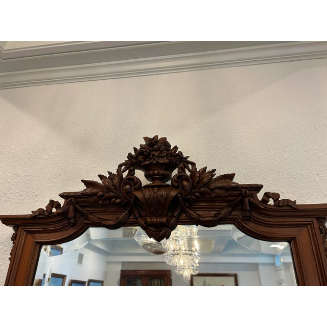 French French Louis XVI Revival Pier Mirror With Dual Marble-Top Cabinets For Sale - Image 3 of 7