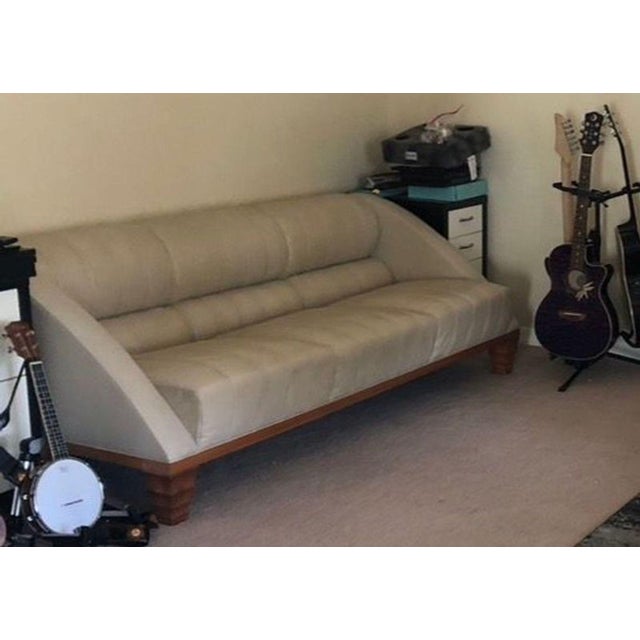 Giorgetti Giorgetti by Leon Krier Aries 3-Seat Modern Cream Leather Sofa With Wood Base For Sale - Image 4 of 10