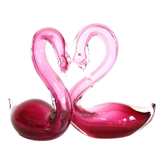 Vintage Pair Hand Thrown Pink Swans For Sale