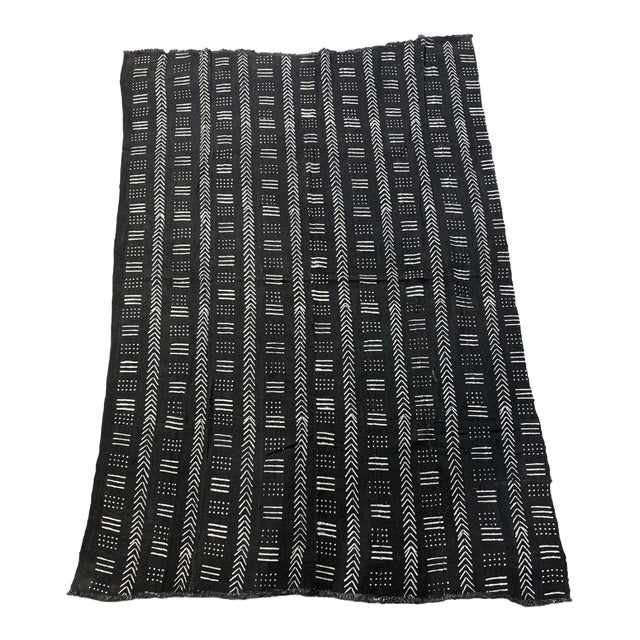Vintage African Black and White Mud Cloth Textile Mali 62" For Sale