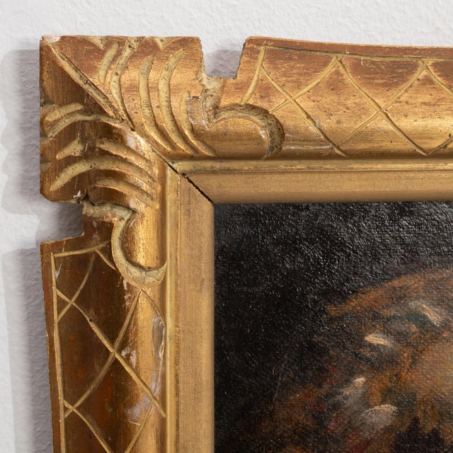 Textile 1940s France Amber Canvas Painting For Sale - Image 7 of 16