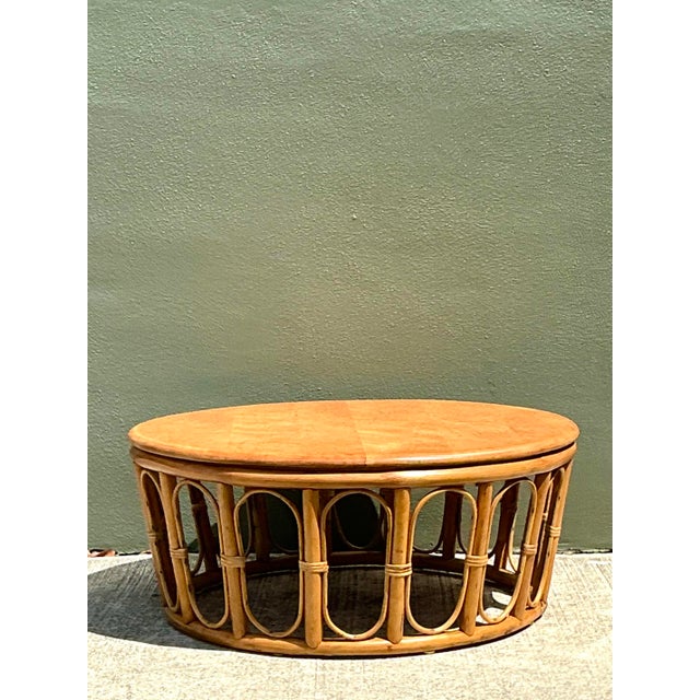 Tan Vintage Looped Rattan Coffee Table For Sale - Image 8 of 12