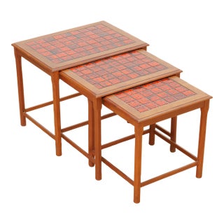 1960s Danish Modern Teak & Tile Top Nesting Tables For Sale