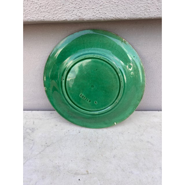 French Green Majolica Leaves Plate Salins, Circa 1890 For Sale - Image 4 of 4