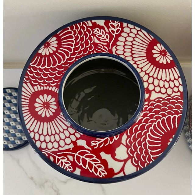 Late 20th Century Vintage Modern Asian Chinoiserie Large Ginger Jars, Koi Fish Pattern, Designed by Jean Dange Paris, a Pair For Sale - Image 5 of 12
