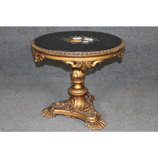 Antique Italian Pietra Dura Florentine Table With Ornate Carved Gilt Base For Sale - Image 4 of 14