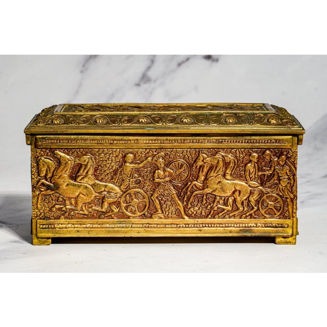 Figural Relief Neoclassical Heavy Metal Keepsake Antique Box Jewelry Casket Grand Tour Decor Style Home Decor For Sale - Image 12 of 14