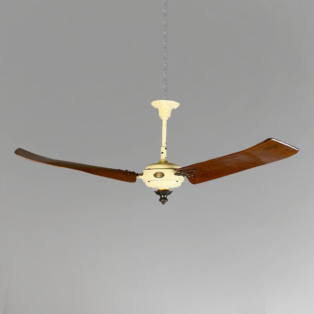 Mid-Century Modern Italian Beige Metal and Wood Marelli Ceiling Fan from Casablanca, 1999 For Sale - Image 3 of 18