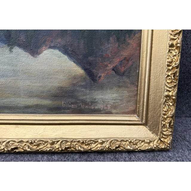 Blue Original 1968 Mountain Landscape Oil on Board by Lillian Lewis For Sale - Image 8 of 11