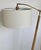 Timeless Modern Wood and Brass Floor Lamp, white fabric shades, showroom floor sample