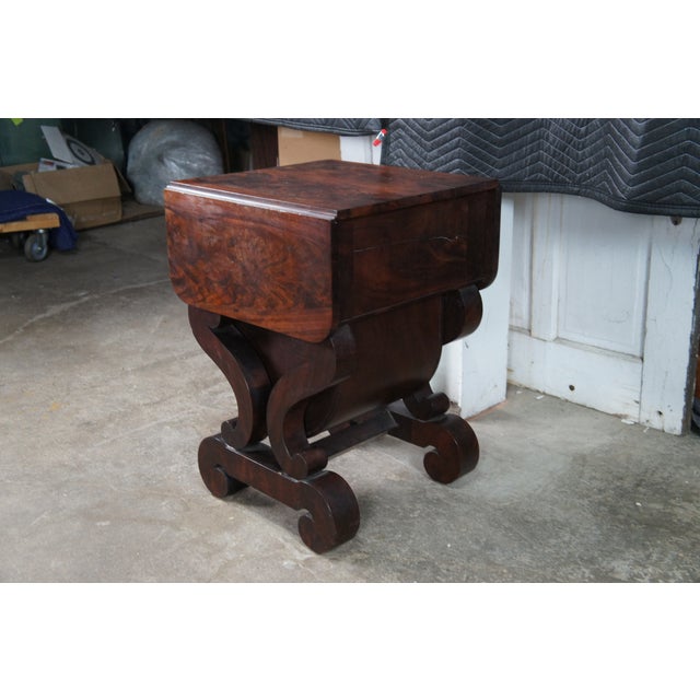 Antique American Empire Crotch Mahogany Drop Leaf Sewing Work Side Table Cabinet For Sale - Image 10 of 14