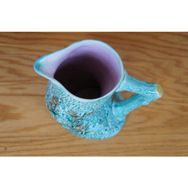 Antique Majolica Turquoise Adirondak Tree Trunk Log Branch Pitcher Jug For Sale - Image 10 of 11