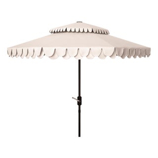 Elegant Valance 9Ft Double Top Umbrella, Beige With White Trim For Sale