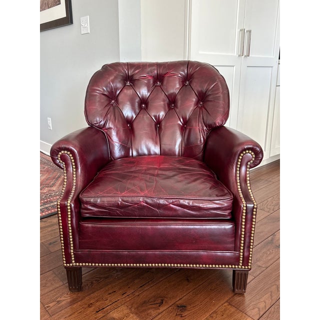 Hancock & Moore Mid-Century Tufted Leather Club Chair – Burgundy Leather, Mahogany Legs, Brass Nailhead Trim | Luxury...