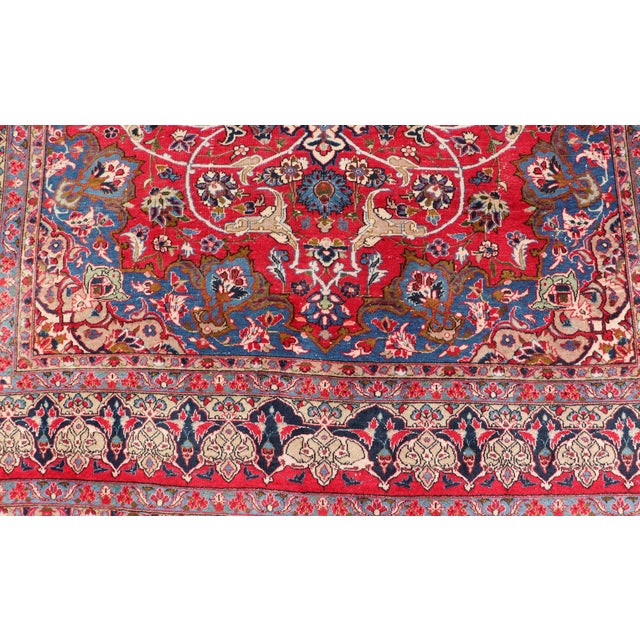 Textile Vintage Persian Isfahan Rug With Red Field and Ivory Medallion Design For Sale - Image 7 of 13
