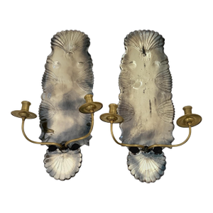 Early 20th Century Caldwell, Hand-Cut Hollywood Regency Style Mirrored Two Arm Candle Wall Sconces