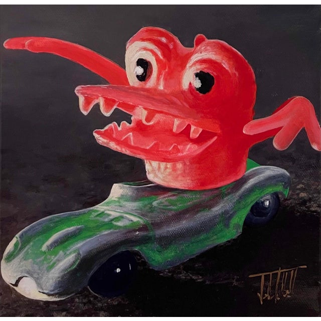 Go by Josh Talbott | Acrylic on Canvas of a toy car with a monster head For Sale - Image 4 of 4