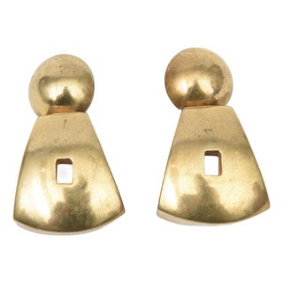 Vintage Steven Vaubel Gold Plated Sculptural Pierced Dangle Earrings, 1980's For Sale