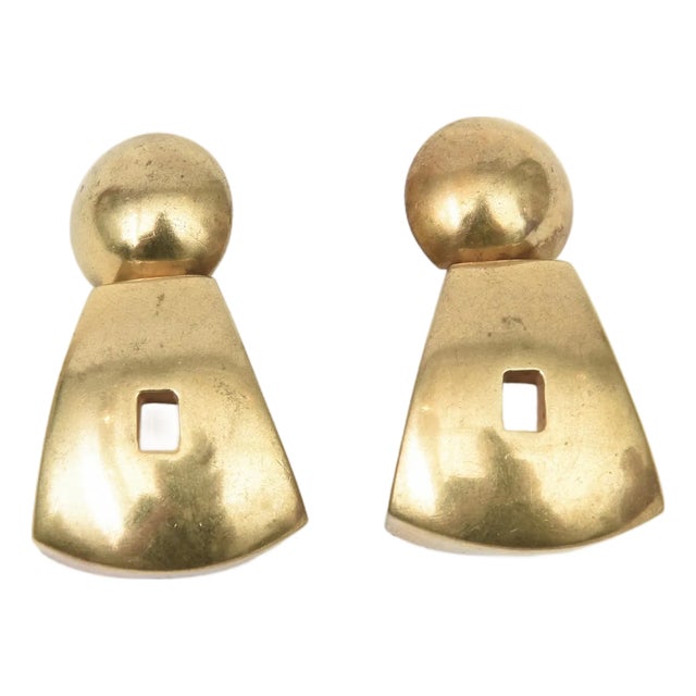 Vintage Steven Vaubel Gold Plated Sculptural Pierced Dangle Earrings, 1980's For Sale