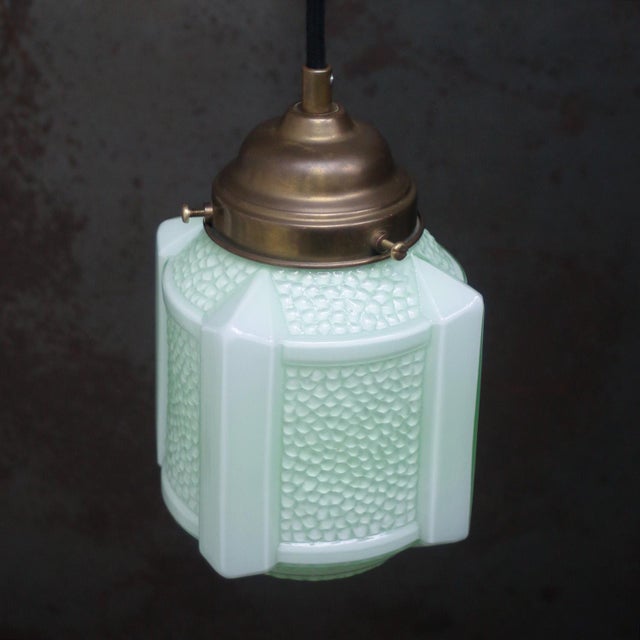 French Art Deco Green Clichy Glass Pendant Lamp For Sale - Image 4 of 6