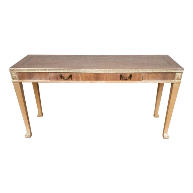 Italian Neoclassical Console Table Lion Heads Greek Key Vintage For Sale
