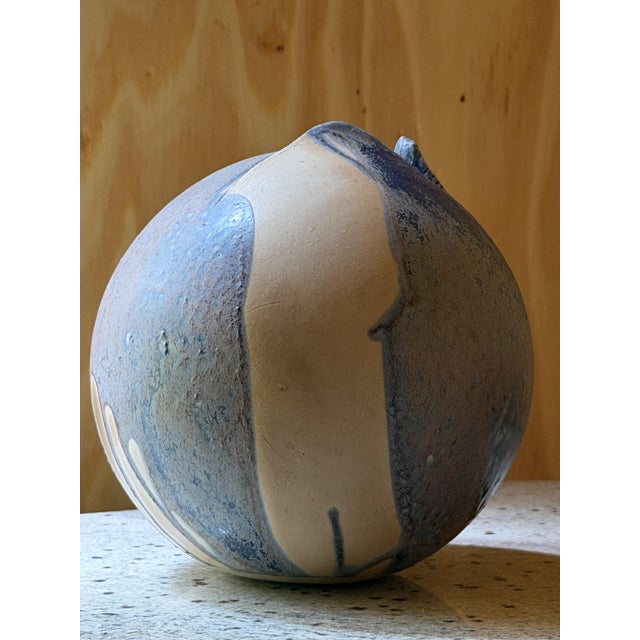 Studio Pottery Orb Vase wirh Pinched Organic Opening and Drip Glaze, 1940 For Sale - Image 9 of 13