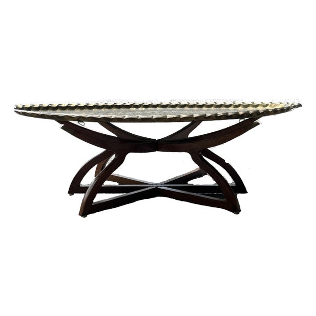 1930s Moroccan Style Oval Brass Tray Table With Spider Leg Base For Sale